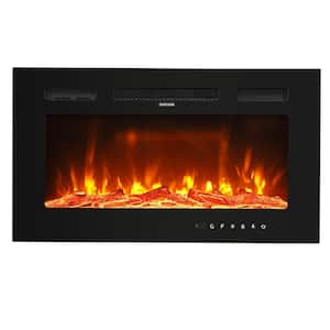 30 in. Wall-Mount 12-Color Flames Electric Fireplace with Remote Control in Black