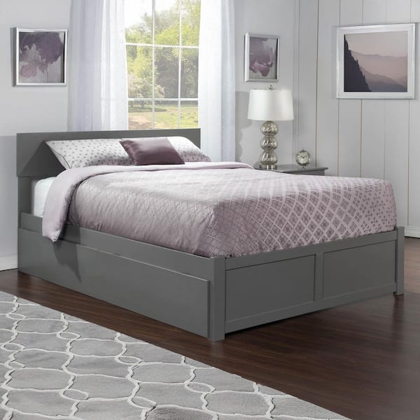 Orlando Grey Queen Platform Bed with Footboard and Twin XL Trundle