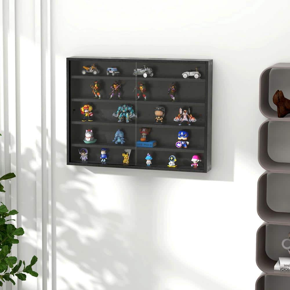 5 Tier Black Wall Mounted Display Cabinet Decorative Box Glass Display Case with 2 Doors and Adjustable Shelves XZ P155083 The Home Depot