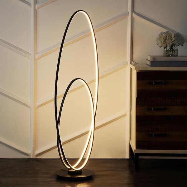 JONATHAN Y Looper 47 in. Black Metal Modern Contemporary Oval Dimmable Integrated LED Arc Floor Lamp