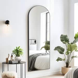 28 in. W x 71 in. H Wood Frame Arched Floor Mirror, Bedroom Living Room Wall Mirror in Black