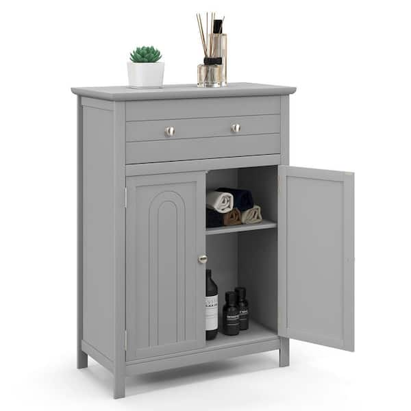 kleankin Bathroom Storage Cabinet, Small Floor Cabinet with Open Compartments and Drawer for Living Room and Playroom, Grey