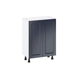 Devon Painted Blue Shaker Assembled Shallow Base Kitchen Cabinet with 2 Doors 24 in. W x 34.5 in. H x 14 in.D