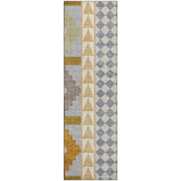 Mayfield Premium Machine Washable Abstract AMF2522 Gold 2 ft. x 7 ft. Runner Rug