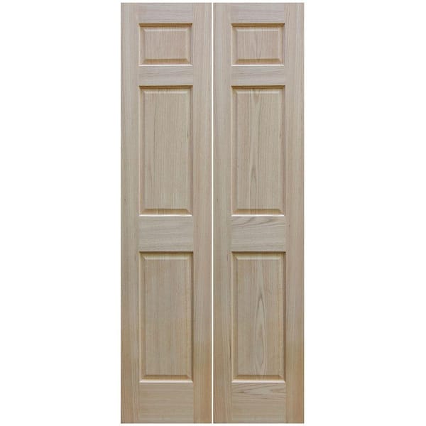 EVERMARK Expressions 24 in. x 80 in. Unfinished 6-Panel Solid Core Red Oak Interior Bi-Fold Door