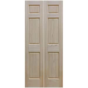 30 in. x 80 in. Unfinished 6-Panel Solid Core Red Oak Interior Bi-Fold Door