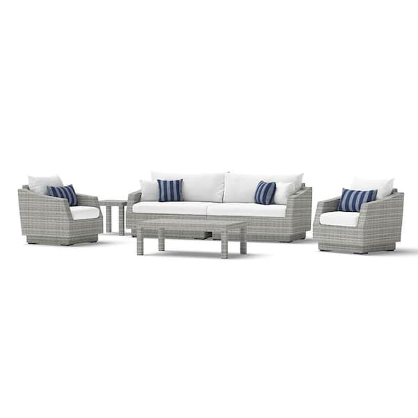 RST BRANDS Cannes 6-Piece Wicker Sofa and Club Chair Patio Conversation Set with Sunbrella Centered Ink Cushions