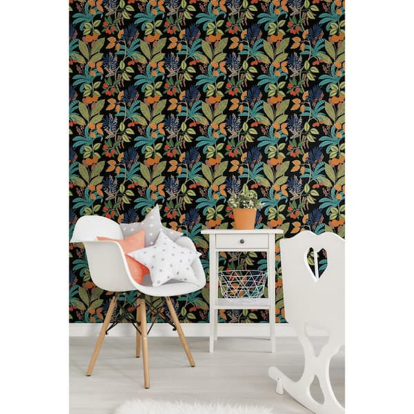 RoomMates RMK12471PLW 20.5 in. Penny Lane Forest Cottage Bee & Butterfly  Peel & Stick Wallpaper, Black