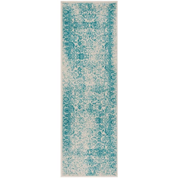 SAFAVIEH Adirondack Ivory/Teal 3 ft. x 8 ft. Border Distressed Runner Rug