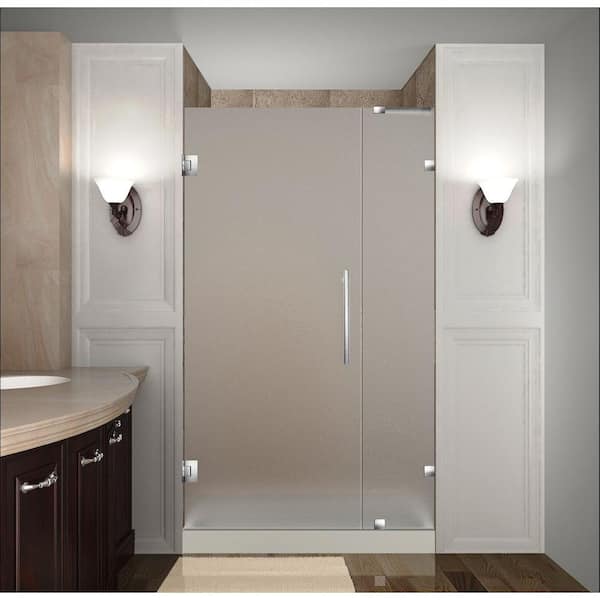 Aston Nautis 33 in. x 72 in. Completely Frameless Hinged Shower Door with Frosted Glass in Stainless Steel