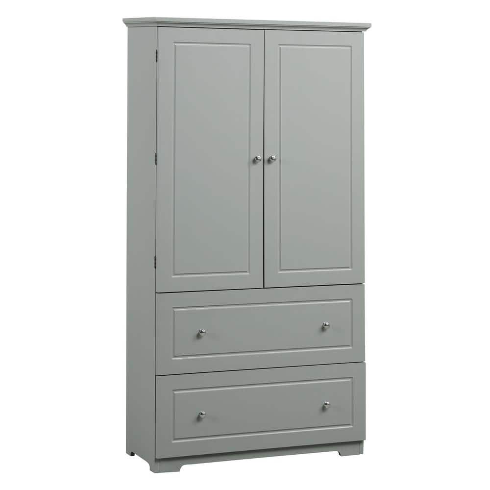 32.6 in. W x 13 in. D x 62.3 in. H Gray Bathroom Storage Linen Cabinet with