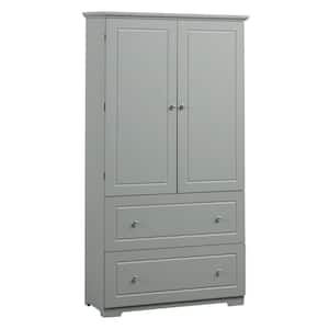 32.6 in. W x 13 in. D x 62.3 in. H Gray Bathroom Storage Linen Cabinet with 2-Drawers and Adjustable Shelf
