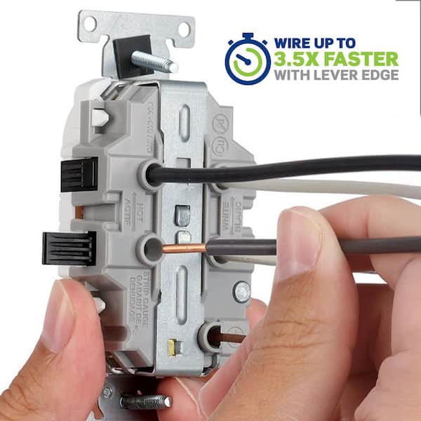 Lever Edge Easy Install 15 Amp 125-Volt Duplex Outlet/Receptacle, Commercial Grade, White (1-Pack) ECBR1-W