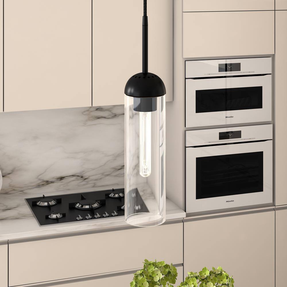 Eloise Mini Drum Pendant in Blackened Steel with Clear Glass