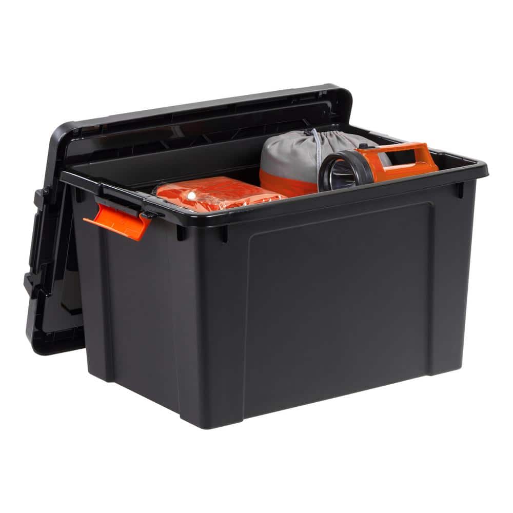 Heavy Duty Black Stackable Plastic Storage Bins with Lids