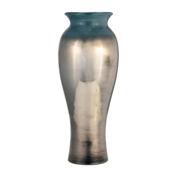 Liv & Skye 16 in. Blue Glass Bud Olpe Glam Decorative Vase