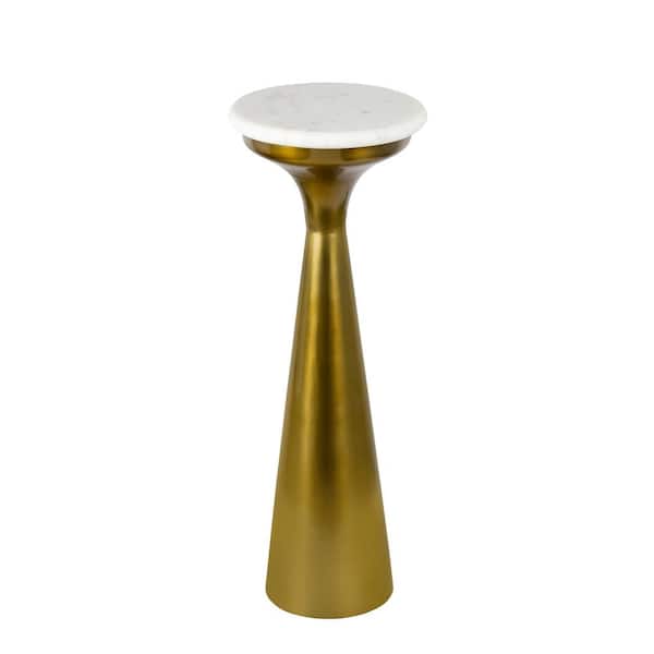 JONATHAN Y Oliver 22.25 in. Mid-Century Glam Retro Metal Drink Table with Marble Top, Gold/White