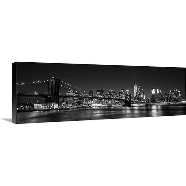 "New York City Skyline with Brooklyn Bridge in Foreground, at Night" by Circle Capture Canvas Wall Art