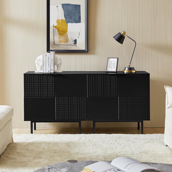 Johannes Black Wood 31.25 in Sideboard with Metal Feets Set of 2