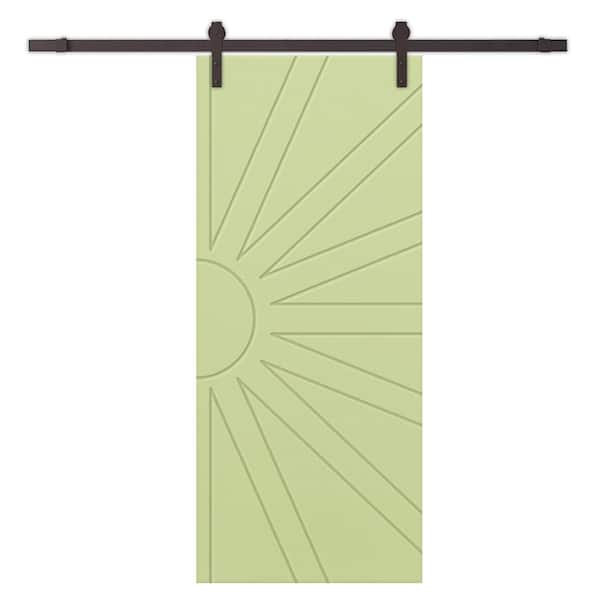 CALHOME 24 in. x 80 in. Sage Green Stained Composite MDF Paneled Interior Sliding Barn Door with Hardware Kit