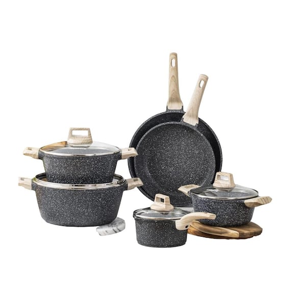 Aoibox Nonstick Pots and Pans Set, 8 Pcs Granite Stone Kitchen Cookware Sets  (Black) SNSA10IN412 - The Home Depot