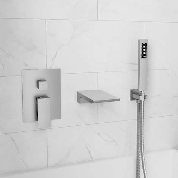YAWWALK Single-Handle 2-Spray Tub and Shower Head with Waterfall Bathtub Faucet in Brushed Nickel (Valve Included)