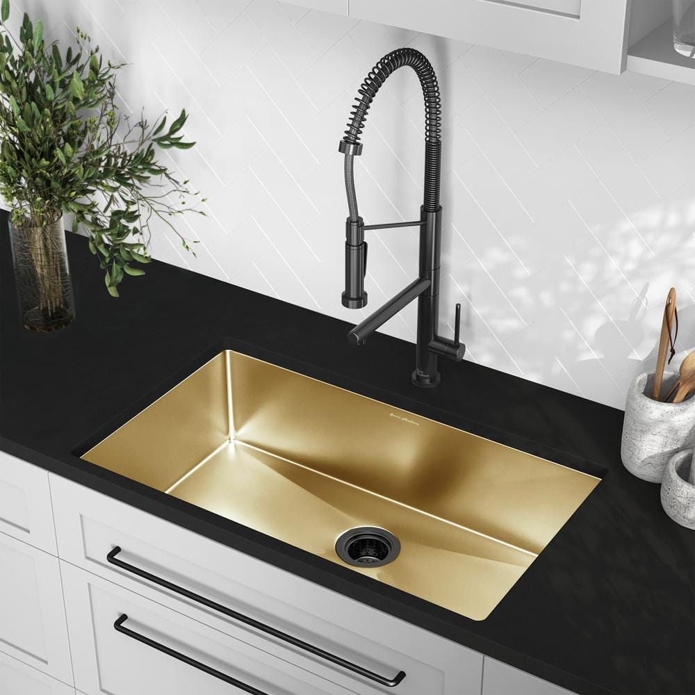 Rivage Gold Stainless Steel Single Basin Undermount Kitchen Sink