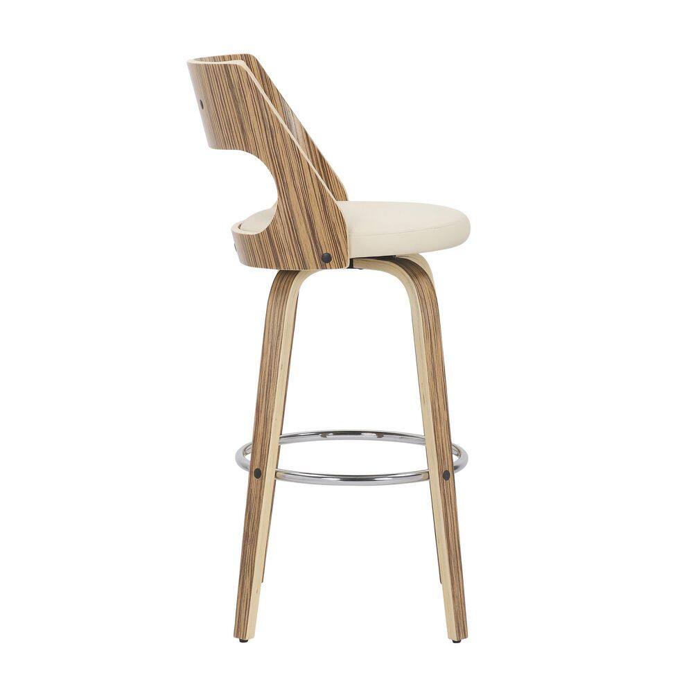 Cecina 30'' Zebra Wood and Cream Faux Leather Swivel Barstool Set