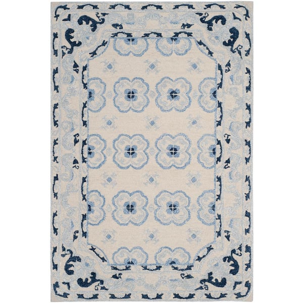 SAFAVIEH Bella Ivory/Blue 6 ft. x 9 ft. Border Area Rug