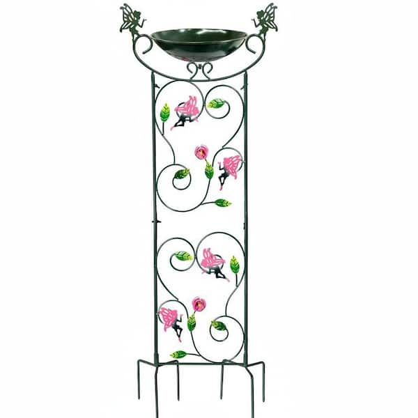 Green Bird Baths with Trellis Outdoors