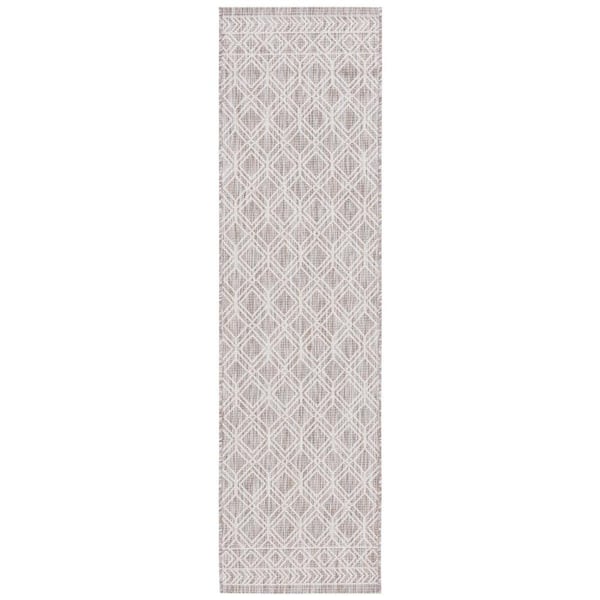 SAFAVIEH Courtyard Ivory/Beige Gray 2 ft. x 8 ft. Border Trellis Indoor/Outdoor Runner Rug