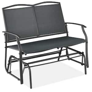 Dark Gray 2-Person Metal Outdoor Glider, Patio Loveseat, Fabric Bench Rocker for Porch with Armrests