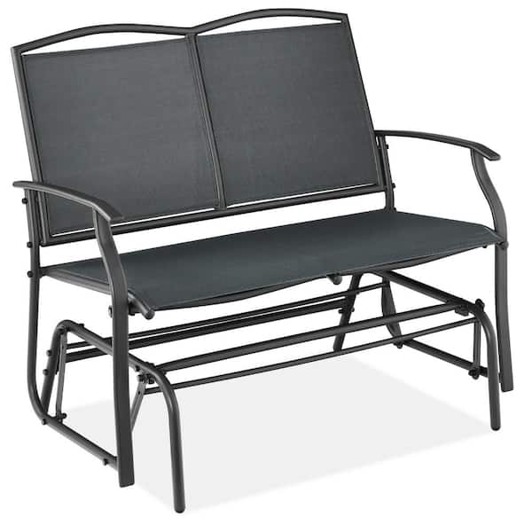 Best Choice Products Dark Gray 2-Person Metal Outdoor Glider, Patio Loveseat, Fabric Bench Rocker for Porch with Armrests