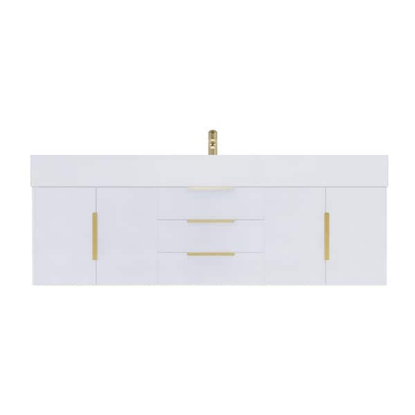 Bethany 59 in. W x 20 in. D x 22 in. H Single Sink Floating Bath Vanity in High Gloss White with White Acrylic Top