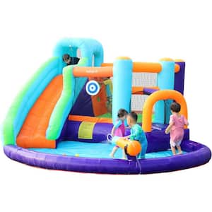 Inflatable Bounce House, Jumping Castle with Water and Slide and Air Blower, Idea for Kids, Blue