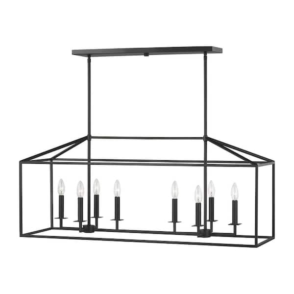 Perryton 40 in. 8-Light Smooth Midnight Matte Black Modern Transitional Linear Hanging Island Candlestick Chandelier