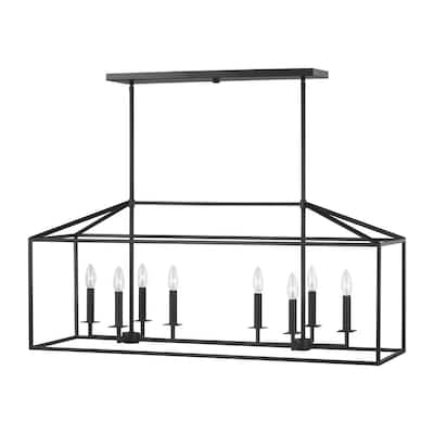 Perryton 40 in. 8-Light Smooth Midnight Matte Black Modern Transitional Linear Hanging Island Candlestick Chandelier