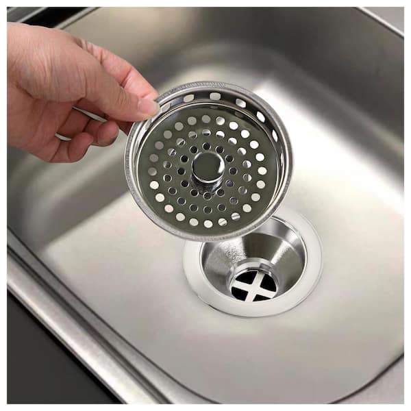 The Plumber's Choice 3-1/2 in. - 4 in. Heavyduty Kitchen Sink Stainless Steell Drain Assembly with Strainer Basket Stopper, Grey ESS2157