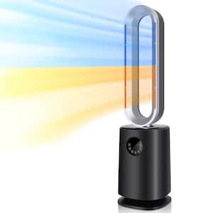 35 in. Space Heater Bladeless Tower Fan, Heater and Cooling Air Purifier Fan in Black with Remote Control