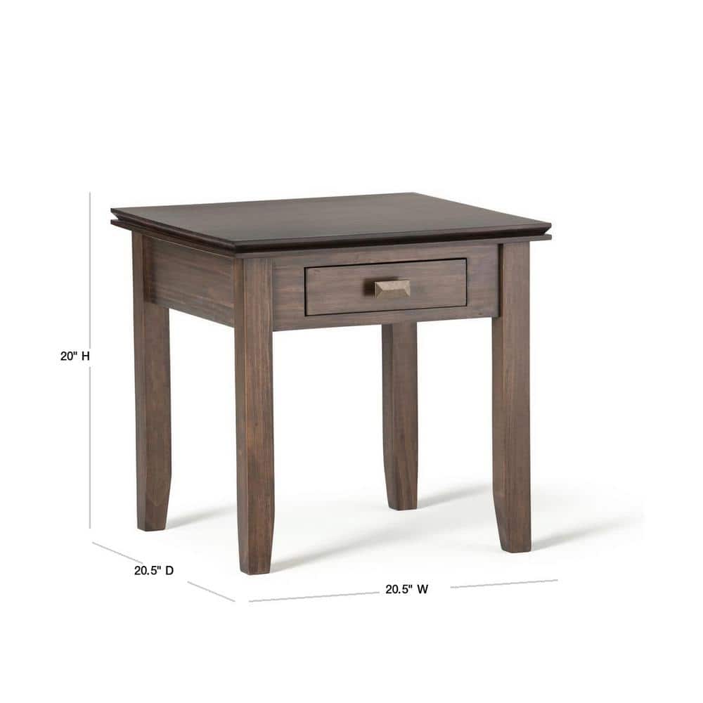 Natural Aged Brown Solid Wood End Table with Storage
