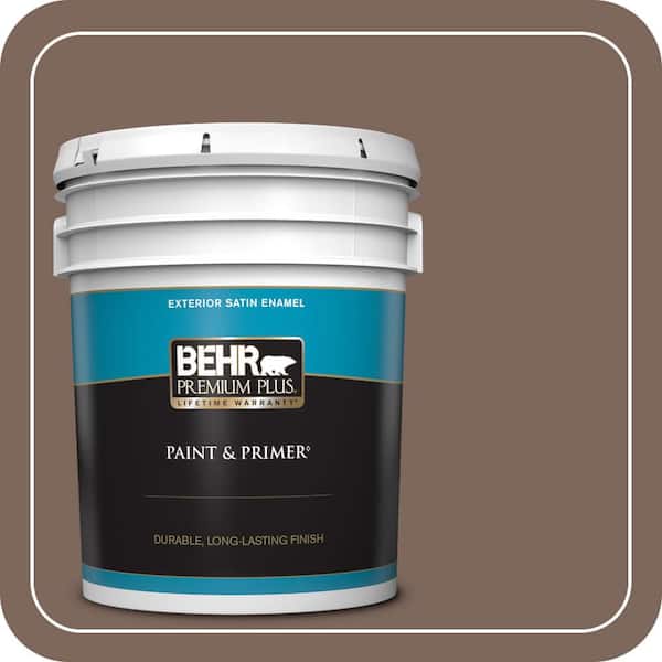 BEHR PREMIUM PLUS 5 gal. #BNC-23 Almond Truffle Satin Enamel Exterior Paint & Primer