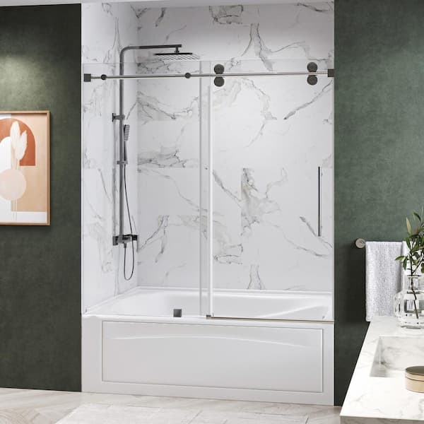 Kobiworks KWRAD 60 in. W x 72 in. H Single Sliding Frameless Tub Door in Chrome with 3/8 in. Clear Glass
