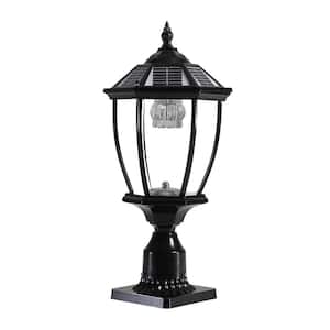 1-Light Black Aluminum Battery Operated Solar Outdoor Weather Resistant Post Light with Integrated LED