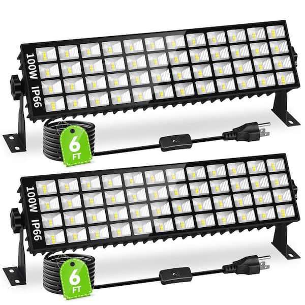 7.3 ft. Black 100-Watt LED Shop Lights,11000 LM Plug-In Garage Light with 6FT Cord,P66 Waterproof for Workshop 2-Pack