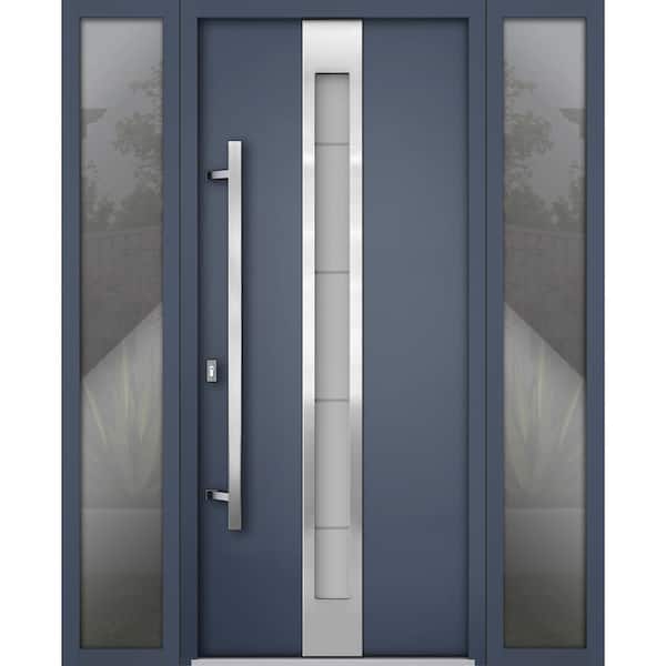 VDOMDOORS 60 in. x 80 in. Right-hand/Inswing Frosted Glass Gray Graphite Steel Prehung Front Door with Hardware
