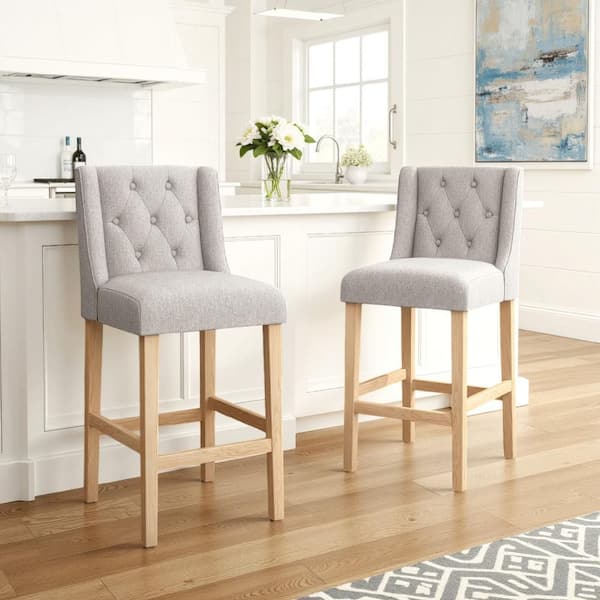 Seliva Gray and Natural Brown Wood Frame Counter Stool Chair with Cushion (Set of 2)