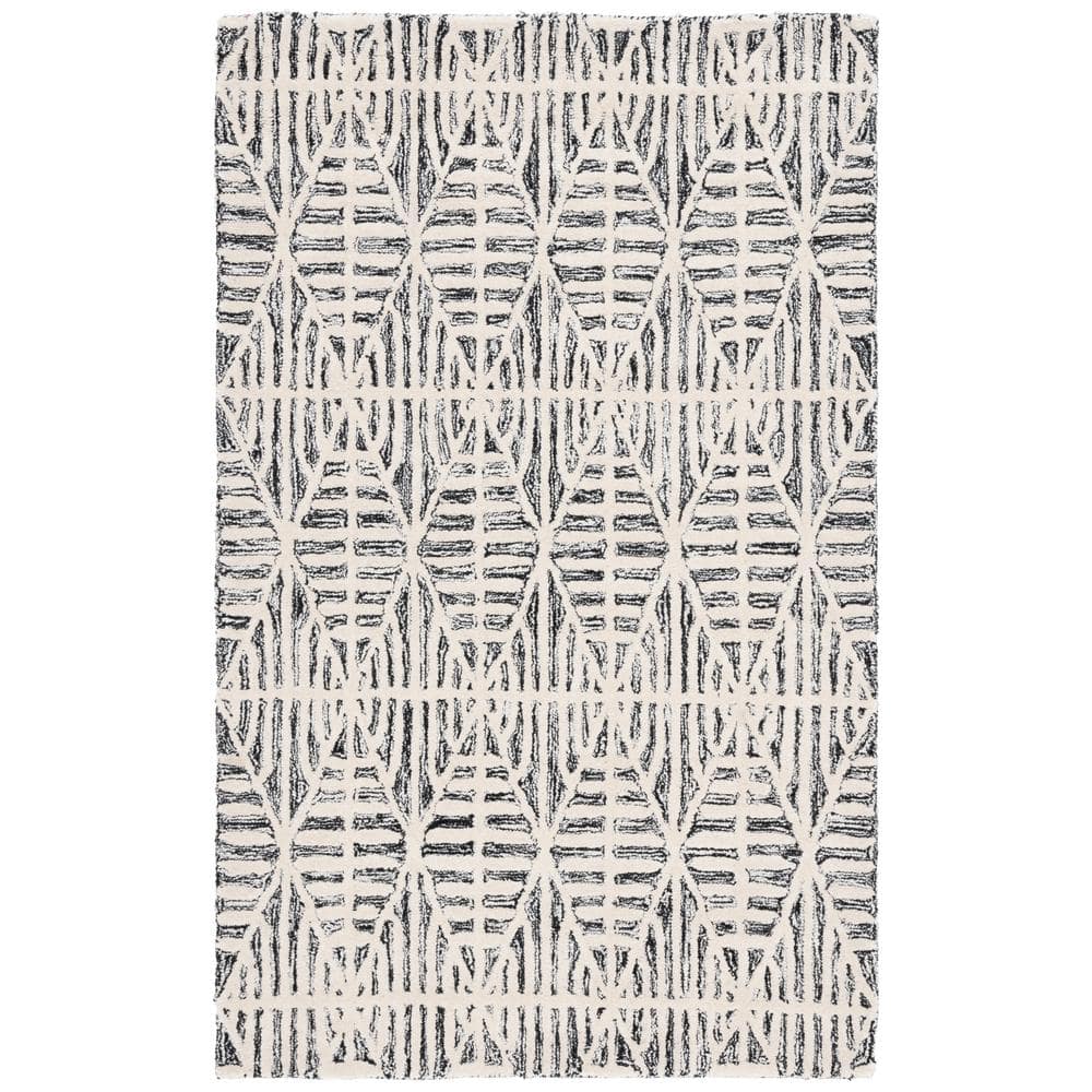 Black Rectangular Handmade Tufted Wool Area Rug 3' x 5'