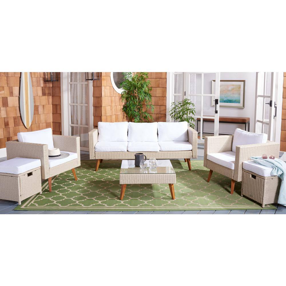 Presla Beige 6-Piece Wicker Patio Conversation Set with White Cushions