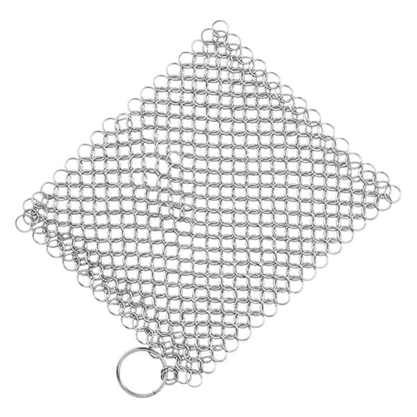 Stainless Steel Chainmail Scrubber 8 in. x 6 in. Silver Durable Rustproof for Cast Iron Pan Griddle Skillet Wok