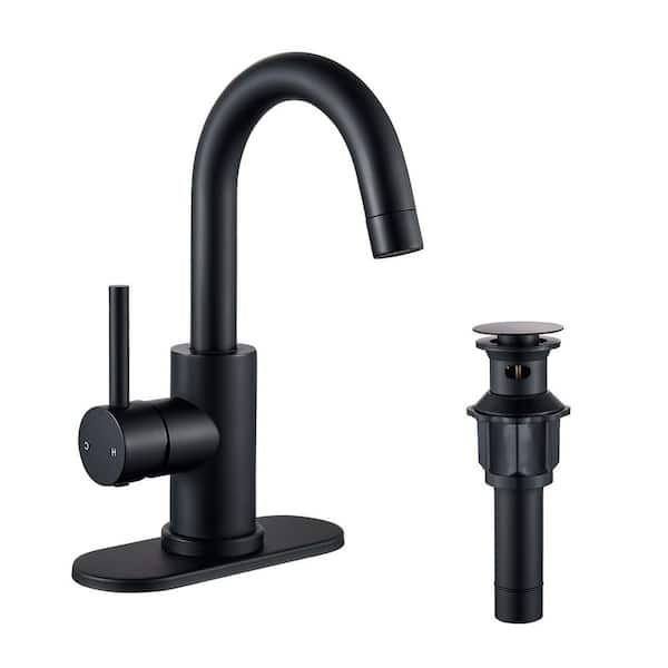 Modern Single Handle Kitchen Bar Faucet With Swing Spout Deckplate Included in Matte Black
